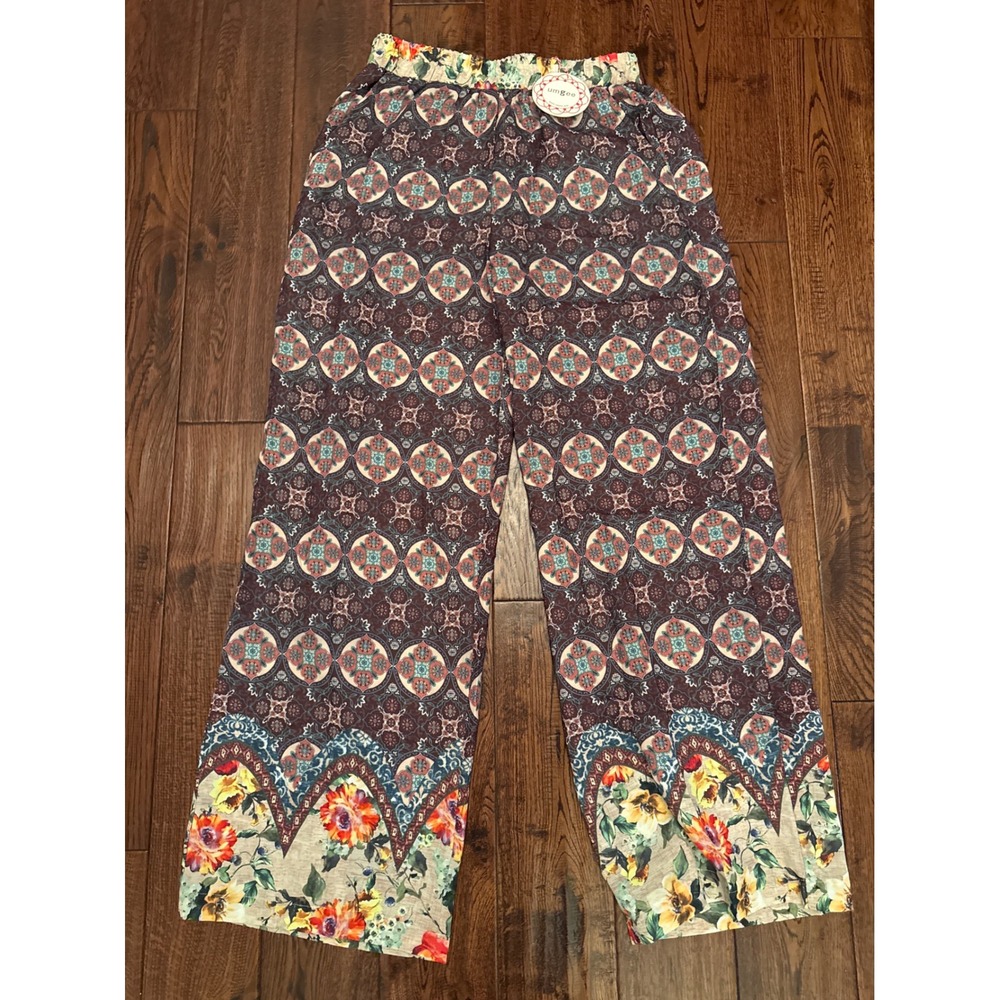 Umgee Boho Medallion Floral Print Wide Leg Pants Womens Small New With Tags